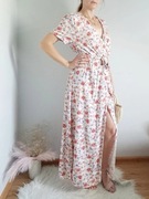 Sukienka maxi kopertowa boho kwiaty 100% wiskoza Italy L