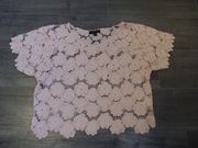 elegancka kobieca pudrowa bluzka ażurowa koronkowa gipiura L XL