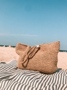 Torba plażowa kosz ze sznurka jutowego beżowa