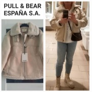 KREMOWA KURTKA HISZPANIA PULL&BEAR ZAMSZ KOŻUSZEK BARANEK 44/46