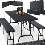 KESSER 3-cz zestaw ogrodowy stół i 2 ławki plastik rattan składane