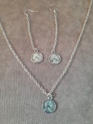 Zestaw biżuterii vintage coin naszyjnik + kolczyki styl retro boho srebrny