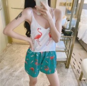 Piżama damska nowa flamingi satynowa