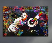 OBRAZ NA PŁÓTNIE DO SALONU DLA AUDIOFILA  ABSTRAKCJA BANKSY MAŁPA 40x30