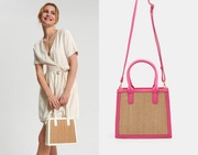 SINSAY torebka kuferek różowa beż rafii słoma NOWA skóra eko