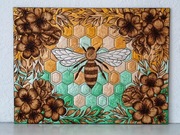 Obraz wypalany i malowany na drewnie 40x30cm, rękodzieło, pirografia/akryl