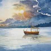 Akwarela oprawiona "Samotny"