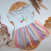 Sukienka tiulowa 86 tiul z jednorożcem jednorożec bawełniana biała kolorowa