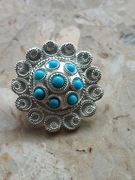 Broszka srebro/turkusy 935 Izrael vintage