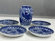 Japońska porcelana talerzyki wazon mini 50' kobalt
