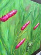 Kwietna Łąka Obraz Olej Żaba Kwiaty 40x40 Natura Zieleń Róż Trawa