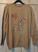 Beżowy sweterek cekiny wiskoza L/40 