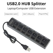 Hub USB 2.0 z przełącznikami, rozdzielacz USB 2.0 