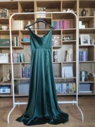 długa sukienka satynowa na ramiączkach ciemnozielona M L