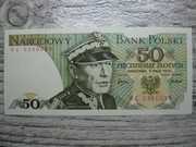 BANKNOT PRL 50 ZŁOTYCH 1975 ROK SERIA BE ŚWIERCZEWSKI UNC