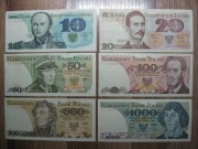 ZESTAW BANKNOTÓW 10 20 50 100 500 1000 ZŁOTYCH 1982-1988 ROK