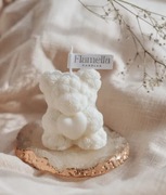 Świeczka sojowa miś z sercem kwiatki podziękowanie handmade