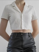 Krótka żółta narzutka bluzka crop top koszula zapinana na guziki w kratkę