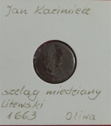 Jan II Kazimierz szeląg miedziany litewski 1663 Oliwa