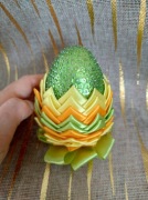 Jajko Wielkanocne Pisanka Cekiny Wstążka Karczoch Handmade Ozdoba Stroik 