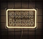 ZAMÓWIENIE TUTAJ NEON SZYLD LED ORDER HERE LOKAL UBER WOLT RESTAURACJA BAR
