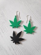 KOLCZYKI czarne zielone BIGLE marihuana liść marihuany 
