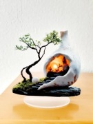 Bonsai dekoracja drzewko Zen z kominkiem akrylowa figurka stojąca płaska