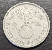 SREBRNE 2 Marki z 1937 r. Niemcy, III Rzesza, Hindenburg