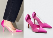 MANGO różowe transparentne czółenka NOWE szpilki szpic satynowe 37