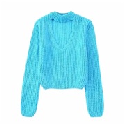 Nowy niebieski krótki sweter damski gruby z dekoltem S (36) ZARA