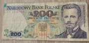 BANKNOT PRL 200 ZŁOTYCH 1988 ROK SERIA EM DĄBROWSKI UNC