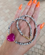 Naszyjnik Choker z Kamieni Naturalnych Jaspis Dalmatyński Serce Jadeit