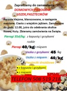 Ręcznie lepione pierogi i uszka z mięsem , ciasto z wiejskimi jajkami