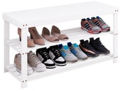 SMIBUY biała szafka na buty 3-poziomowa 86 cm bambus