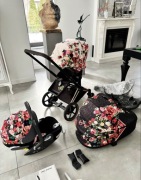 CYBEX e-PRIAM zestaw 3w1 + 2 bazy ISOFIX + akcesoria | Wersja w kwiaty