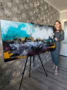 Duży obraz na płótnie pejzaż konie łąka natura 150x75cm oryginał 