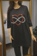 Czarna bluzka oversize 5XL boho znak nieskończoności w serduszku 