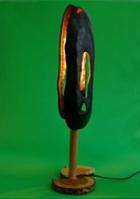 Ciekawa lampa stołowa, drewno+melamina handmade