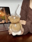 Kubek miś 300 ml | viralowy kubek ze szkła + rurka