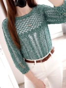 ONLY SWETEREK AŻUROWY ZIELONY LUŹNY BLUZKA SIATKA 36 38 S M