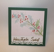 Kartka świąteczna Boże Narodzenie ostrokrzew ręcznie malowana Handmade