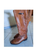 oficerki kozaki skórkowe kamel skórzane płaskie ozdobne ocieplane futerko