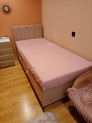 Łóżko kontynentalne 90x200, różowe, welur