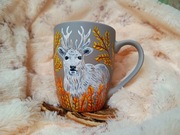Biały jeleń ręcznie malowany kubek 300 ml. 