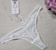 Scandale eco lingerie, białe koronkowe majtki, stringi, rozmiar S NOWE