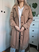 Trencz damski taup elegancki kobiecy r. S z paskiem bawełna