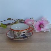 Stare japońskie duo do herbaty Gejsze antyk vintage ręcznie malowane