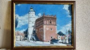 Sandomierz Ratusz, obraz olejny na płótnie w ramie.