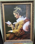 Olej na płótnie Dziewczyna z książką w ozdobnej ramie duży
