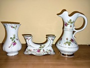 Porcelana Chodzież PRL – dzbanek, wazon, świecznik – komplet